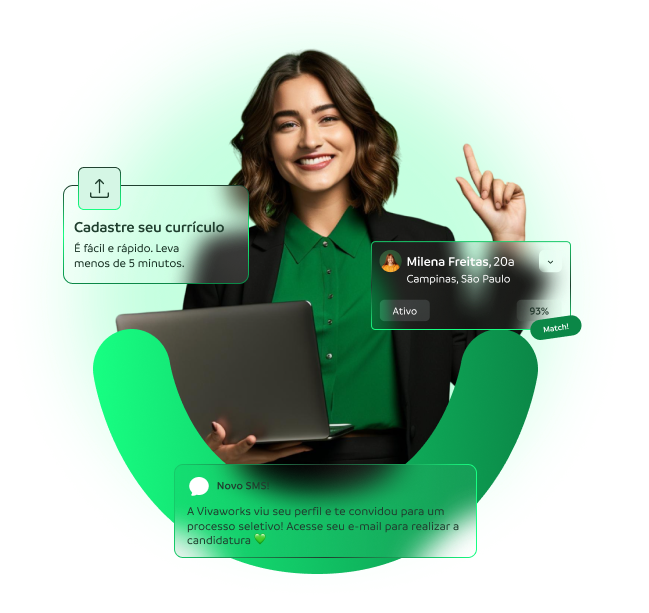 Usuário segurando laptop recebendo convite para se candidatar à uma vaga