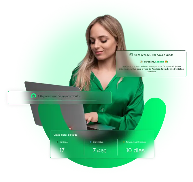 Recrutadora segurando laptop e recebendo currículos